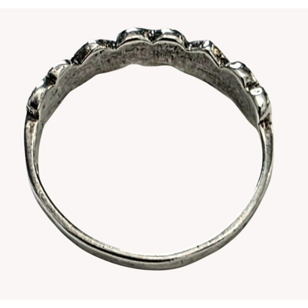 Vintage Sterling Silver Heart Ring Band Marcasite Beaded Carved Handcrafted 6.25 - Picture 4 of 9